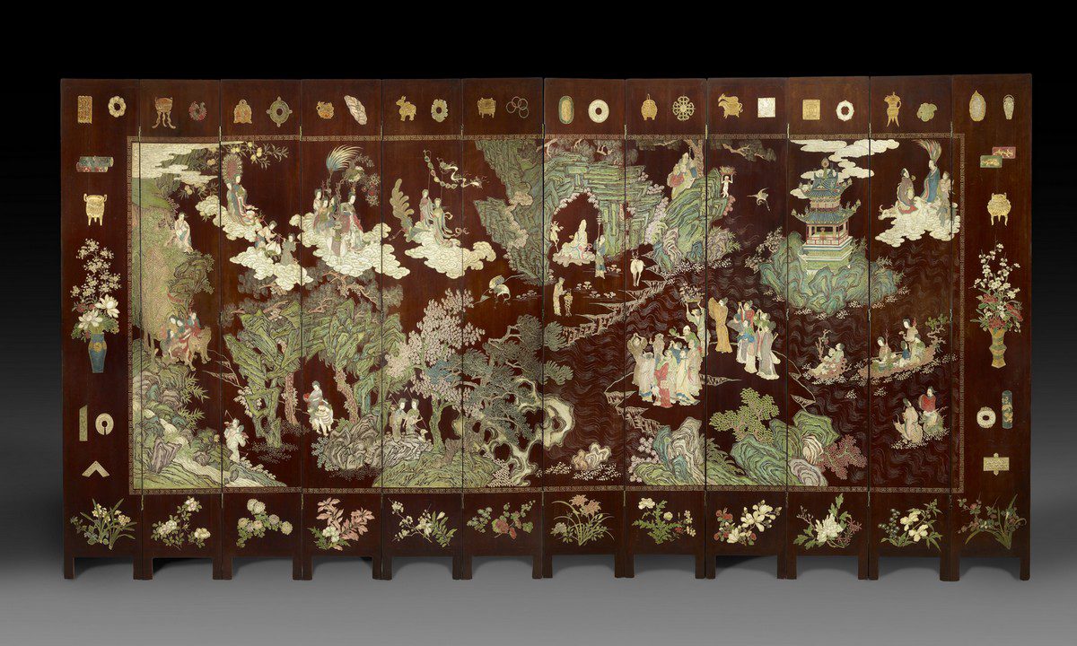 道教の楽園12x242で飾られた45枚の葉のスクリーンの前面（シートあたり）