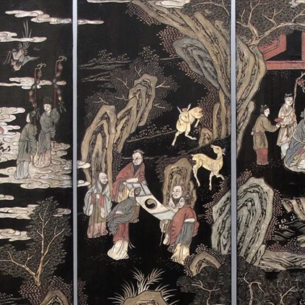 Large screen in Coromandel lacquer 12f "The Taoist paradise"