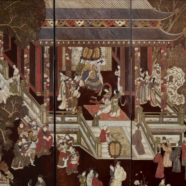Gran pantalla en laca Coromandel 12f "Escena del palacio"