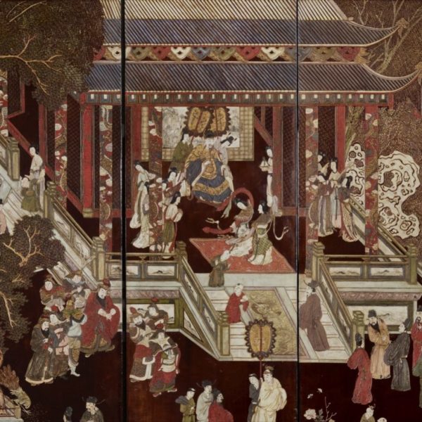 Large screen in Coromandel lacquer 12f "Palace scene"